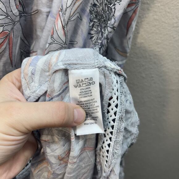 Cynthia Rowley Floral Midi Dress SZ S Handkerchief Hem Linen Blend Sundress - Picture 6 of 9